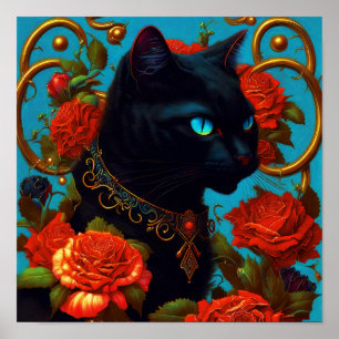 Poster Rose de l'affiche de chat - Black Cat Wall Art