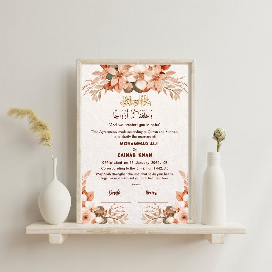Poster Rose de luxe Gold Floral Frame Nikah contrat