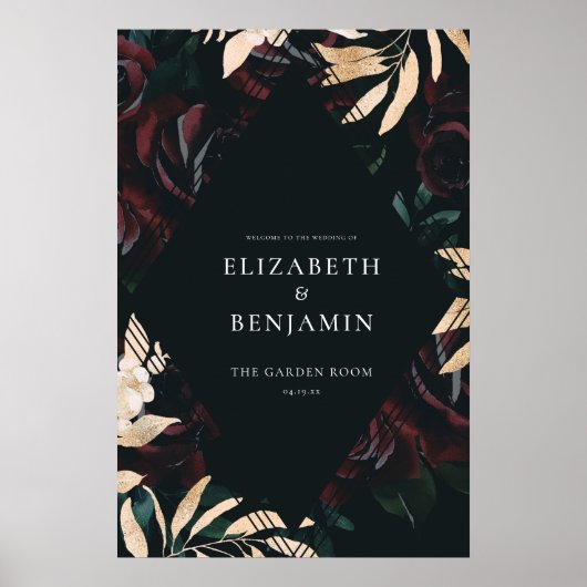 Poster Rose de velours foncé bordeaux | Accueil Mariage a (Devant)