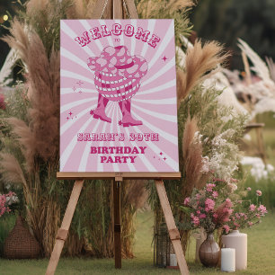Poster Rose   Disco Cowgirl Anniversaire de fête Bienvenu