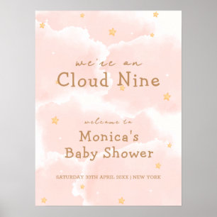 Poster Rose Elegant Nuage Neuf Fille Baby shower Bienvenu