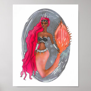Poster Rose en cuir noir Gold Warrior Princess Mermaid