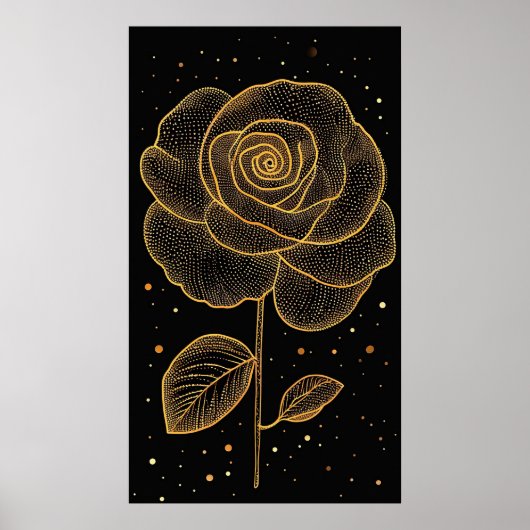Poster Rose en ligne d'art doré avec points scintillants (Devant)
