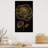 Poster Rose en ligne d'art doré avec points scintillants (Cuisine)