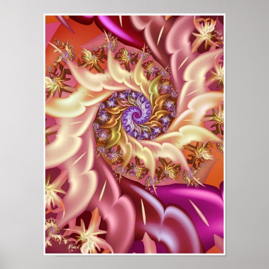 Poster Rose en Spirale Dorée Tourbillon Abstrait Fractal (Devant)