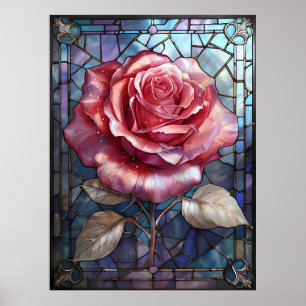 Poster Rose en verre tendu - Gothique Floral Window Art