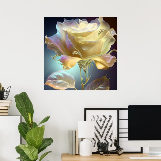 Poster Rose en verre translucide - Jaune (Bureau à domicile)