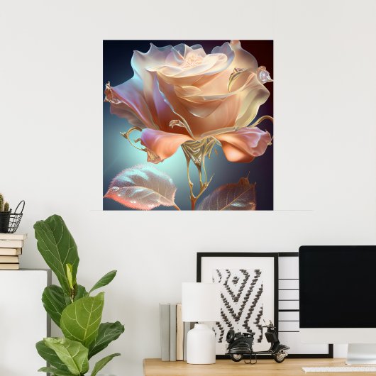 Poster Rose en verre translucide - Pêche (Bureau à domicile)