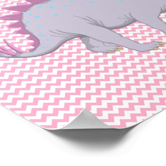 Poster rose et blanc Chevron Stegosaurus (Coin)