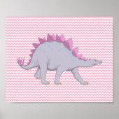 Poster rose et blanc Chevron Stegosaurus (Devant)