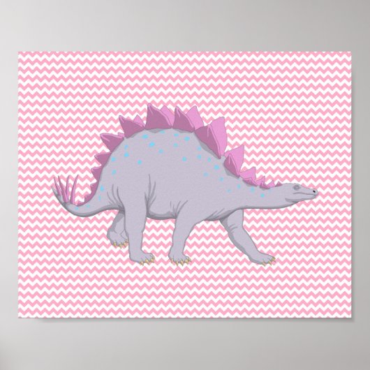 Poster rose et blanc Chevron Stegosaurus (Devant)
