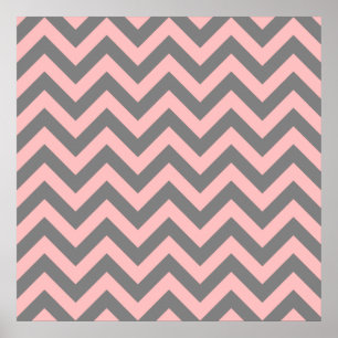 Poster Rose et gris en zigzag