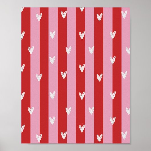 Poster Rose et rouge, rayé de cœur  (Devant)