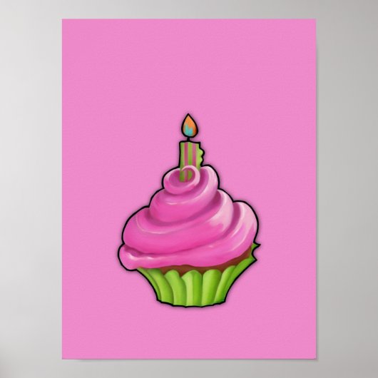 Poster rose et vert Cupcake rose (Devant)