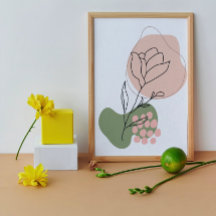 Rose Et Vert Moderne Ligne Rose Abstraite Art Post