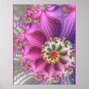 Poster Rose et violet soyeux fractal