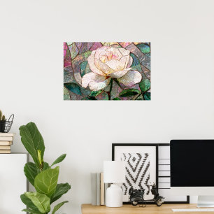 Poster Rose Faux Vitrail Teinté Pastel Rosé Lumineux