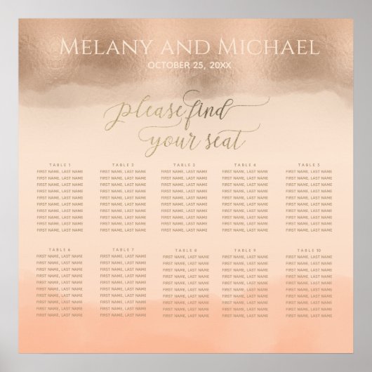 Poster Rose feuille d'or champagne cantaloupe aquarelle (Devant)