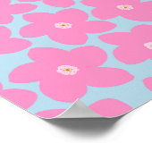 Poster Rose Fleur Rétro Et Bleu (Coin)