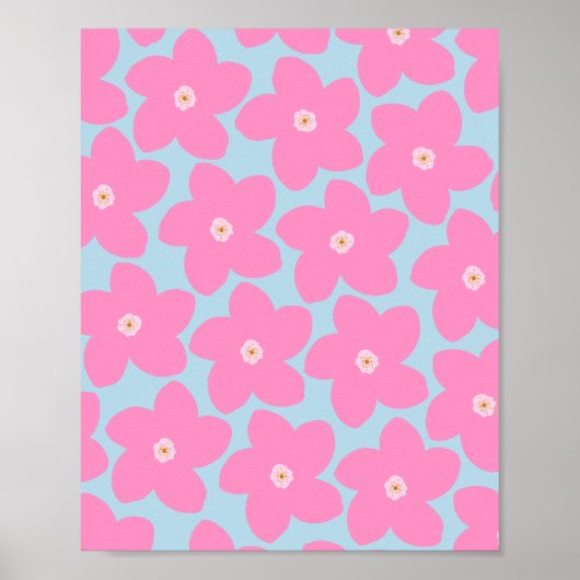 Poster Rose Fleur Rétro Et Bleu (Devant)