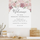 Poster Rose Floral Bienvenue à notre signe Mariage (Cuisine)