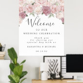 Poster Rose Floral Bienvenue à notre signe Mariage (Bureau à domicile)