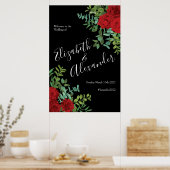 Poster Rose Floral Black et Red Peony Mariage (Cuisine)