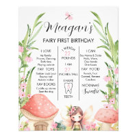 Poster rose Floral Fée Premier Anniversaire Jalon