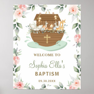 Poster Rose Floral Noah's Ark Girl Baptism Bienvenue