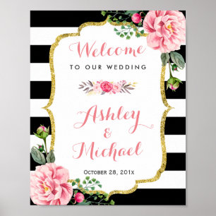 Poster Rose Floral Noir Blancs Connexion Mariage
