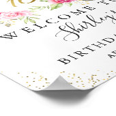 Poster Rose Floral Vert Or Script Sweet 16 Anniversaire (Coin)