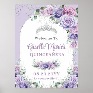 Poster Rose floral violet Lilac QUINCEAÑERA Arc argenté