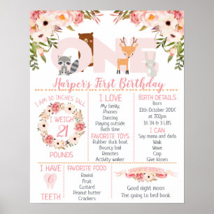 Poster rose Floral Woodland Anniversaire Jalon