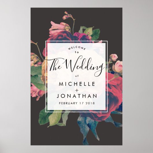 Poster Rose foncé Botanique Mariage pied (Devant)