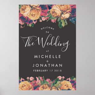 Poster Rose foncé Botanique Mariage pied