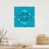 Poster Rose fractal Aqua Glow (Cuisine)