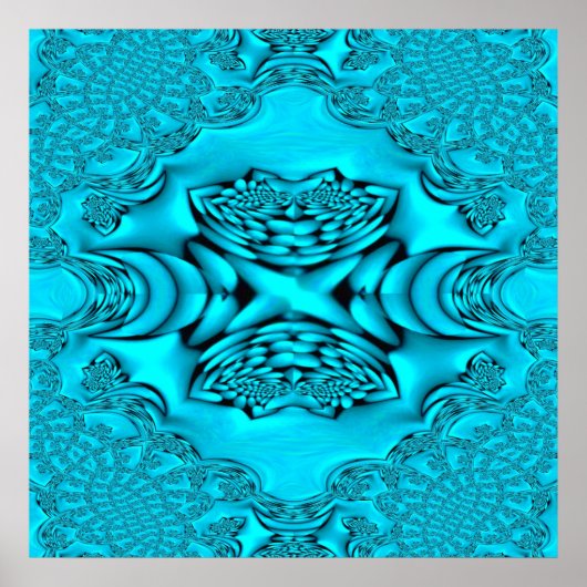 Poster Rose fractal Aqua Glow (Devant)