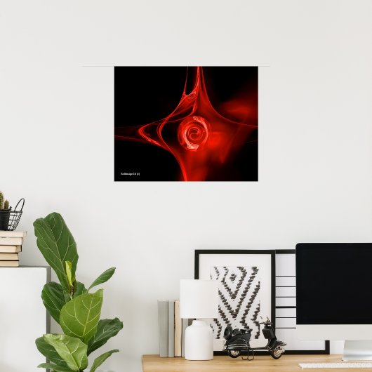Poster ROSE FRACTAL, rouge, noir (Bureau à domicile)