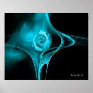 Poster ROSE FRACTALE BLEUE Turquoise Noir