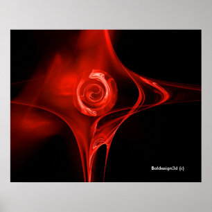 POSTER ROSE FRACTALE ROUGE EN NOIR
