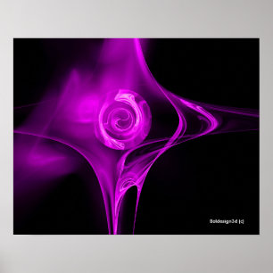 POSTER ROSE FRACTALE VIOLET POURPRE EN NOIR
