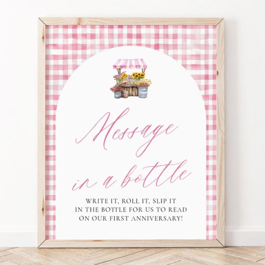 Poster Rose Fraîche du Marché Message dans une Bouteille 