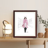 Poster rose girly, imprimable, esquisse de mode,