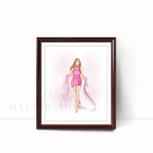 Poster rose, girly, sketch de mode,