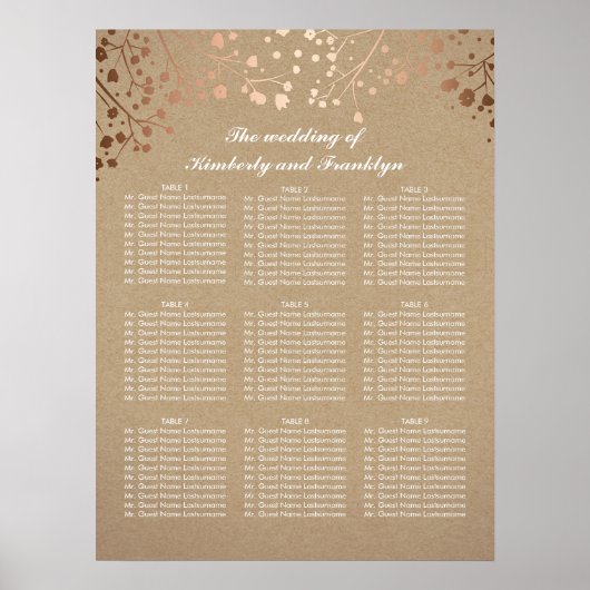 Poster Rose Gold Baby's Breath Mariage Seating Chart (Devant)