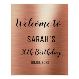 Poster Rose Gold Black Elegant 30e anniversaire Bienvenue