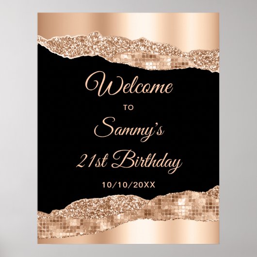 Poster Rose Gold Black Glam Tears Anniversaire Bienvenue (Devant)