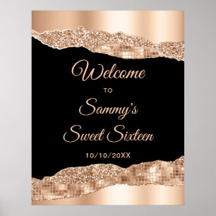 Poster Rose Gold Black Glam Tears Sweet sixteen Bienvenue