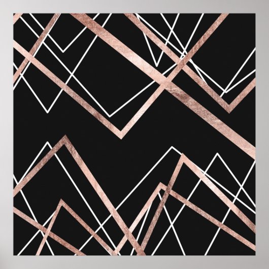 Poster Rose Gold Black Linear Triangle Abstrait Motif (Devant)