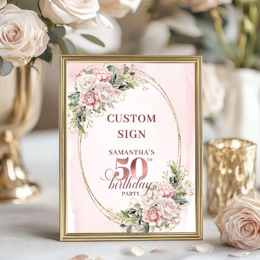 Poster Rose Gold Botanique Personnalisé 50e Anniversaire